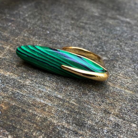 NEW Gold & Malachite Deco Statement Ring - Picture 2 of 8